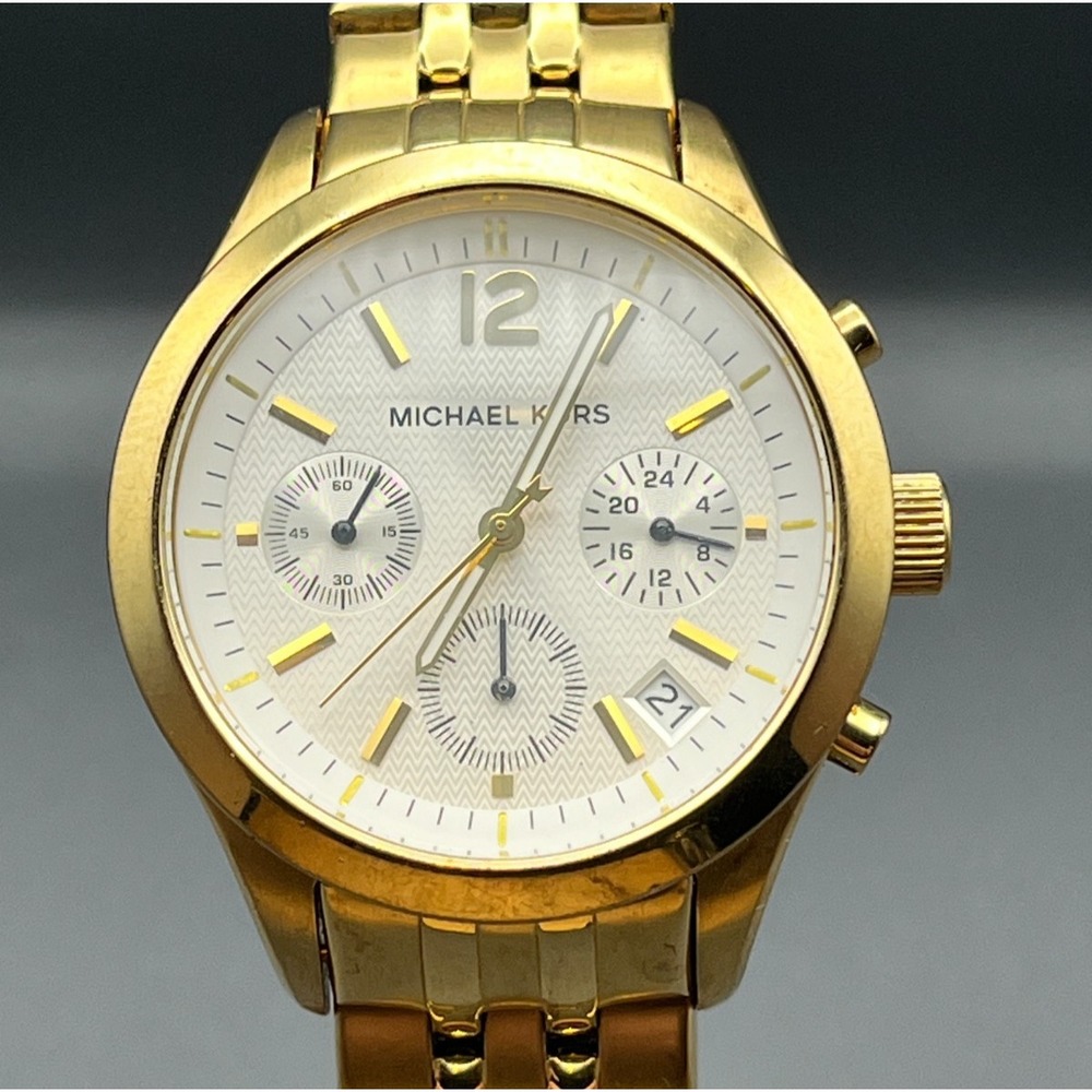 Michael Kors MK-5192 Gold Chronograph Watch Runway Oversized Men's Women's‎